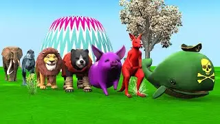 Paint & Animals Mammoth,Gorilla,Lion,Duck,Cow,Panda Fountain Crossing Transformation Animal Cartoon