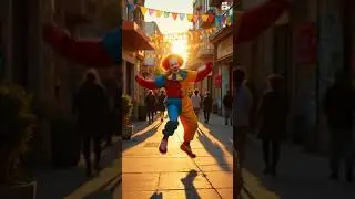 Colorful clown dancing on the street corner - pure joy for Kids! #clowndance #dancevideo