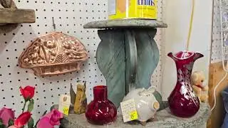 Thrifting & Antiquing in The Hip Chick's booth at the Grey Barn|Silverplated teapot,Fire King etc