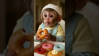 baby monkey 🐒 eating donut 🍩 and then laughing 😂🤣