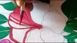 Pink Flower drawing on fabric / easy acrylic painting 