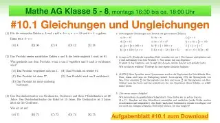 #39 | Mathe AG 5 bis 8 |&nbsp;#10.1 Gleichungen und Ungleichungen | Mathe Olympiade | K&auml;nguru Wettbewerb