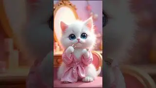 Fluffy white cat doing makeup 💄🐱✨ #shorts