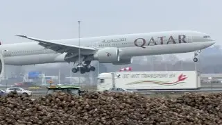 BOEING 777-3DZ QATAR AIRWAYS DOHA TO AMSTERDAM LANDING SCHIPHOL AIRPORT A7BAX PLANE SPOTTING #viral