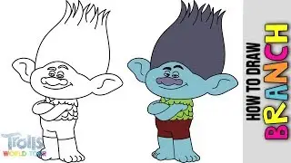 How To Draw Branch From Movie Trolls World Tour 😎 Cute Easy Drawings For Kids 😎 Step By Step