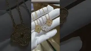 Custom Made Van Cleef Arpels Vintage Alhambra Diamonds Necklace 18K Real Gold For Men And Women