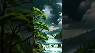 Stormy Waterfall Ambience with Thunder and Wind | Nature Echo #Shorts #mindfulpresence