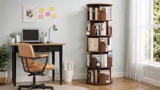 Вращающаяся круглая книжная полка для домашней библиотеки &mdash; 5-ярусная, вращающаяся на 360&deg; &mdash; виде...