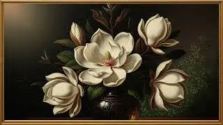 OLD ANTIQUE ART STYLE PAINTING, WHITE MAGNOLIA FLOWERS|#TVFramer #AntiqueArt