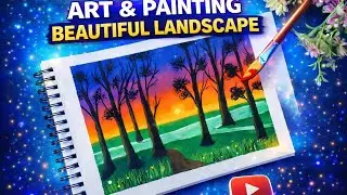 Easy Landscape Painting | Sunset Forest Scenery Art 🌅 | Step by Step