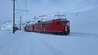 Usfahrt vo de ABe 4/4 46 & 47 nach Alp Gr&uuml;m in Ospizio, Bernina 