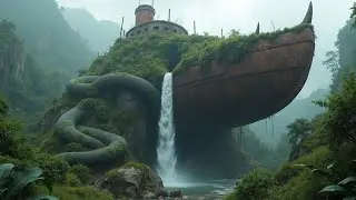 Abandoned warship in the jungle of the Amazon rainforest.