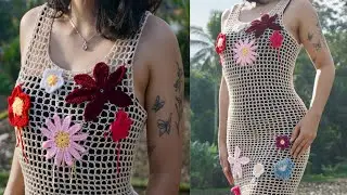 Crochet Mesh Dress with Flowers Accent | crochet summer dress | nataliesttar
