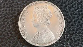 1880 India  Victoria Emperess 1 Rupee Silver Coin 