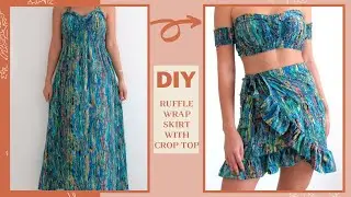 DIY RUFFLE WRAP SKIRT WITH CROP TOP | THRIFT FLIP | REFASHION OLD DRESS