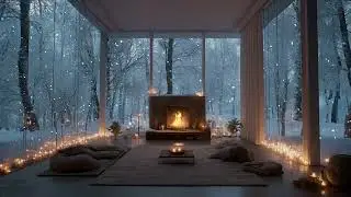 🎼🌨Peaceful Winter Piano Room | Falling Snow & Gentle Fire Glow | Calm Study Relaxation