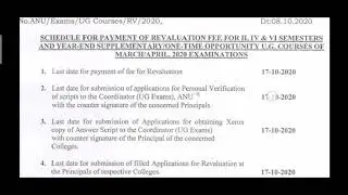 ANU Degree II IV VIth Semester Revaluation Dates 2020