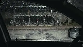 Heavy Rain at Night Parked Car - Deep Sleep Fast, Beat Insomnia, Dark Screen Ambience