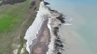 Drone footage of UK coast. White Cliffs of Beachy Head.
