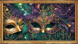 🎭 Mardi Gras Celebration Scene With Masks And Beads | Gold Frame TV Art With Upbeat Jazz Music In 4K