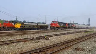 CN FP9s at Edmonton Diesel Shop and 3 trains at Bretville Junction from the sky - July 2024