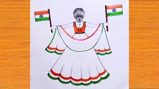 Republic day drawing easy / 26 January drawing / Traditional girl drawing / Republic day drawing