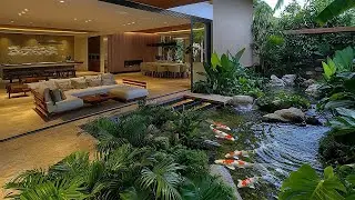 New 2025 Seamless Modern Living Rooms Trend Featured Water Element and Tropical Garden Views