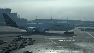 LH456 from Los Angeles roll out D-ABYF B847-8i  in new livery at gate A58 frankfurt airport 