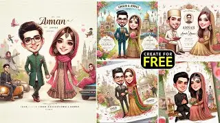 Generate this ai Trending image for free | caricature wedding invitation