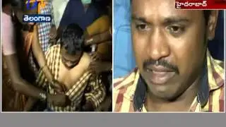 A Family Stages Protest Infront Of Amberpet Police Station Against Police Cruel Behavior
