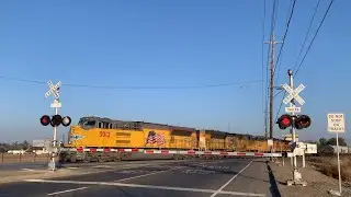 UP 3012 Manifest Freight Train South - West Lane Railroad Crossing, Stockton CA