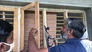 Teak wood work, window shutter alignment, hinges fixing and shutter setting