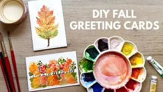 Painting 2 watercolor fall greeting cards for beginners