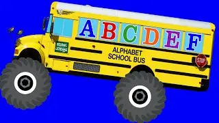Monster Truck School Buses Teaching ABCs & Crushing Letters - Learning Alphabet Video for Kids