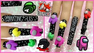 Among Us Nails! | Black Acrylic Nails With Easy 3D Nail Art Using Sculpture Gel