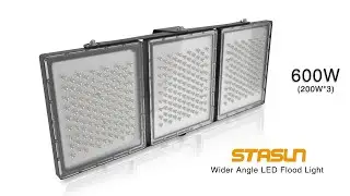 STASUN 600W LED Flood Light, 3 Light Heads, IP66, Black