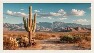 Arizona Desert & Calm Majestic Cactus Landscape Under Open Skies | Still Art Screen Saver | 4K