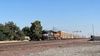 BNSF Trains at Modesto Empire with NS Leader & SD70MACe!