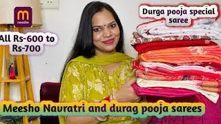 Meesho ALL RS-600 Durga pooja special saree haul || Red and white saree ||