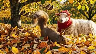&ldquo;A Cozy Autumn Day 🍂 Lamb, Squirrel, and Sparrows Reading Under Golden Leaves&rdquo;