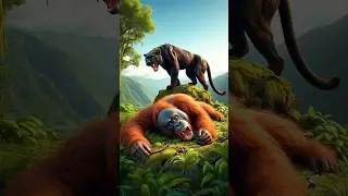 Orangutan 🦧 vs wild animal vs black panther battle 🙀 #orangutan #blackpanther #lion #tiger #battle