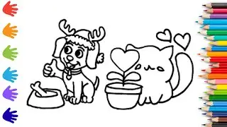 How To Draw cute deer and cat Drawing, Painting & Coloring For Kids and Toddlers_ Child Art 🐋🌈🎨