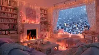 Cozy Pink Living Room 🎵 Soft Piano & Fireplace Sounds | The Most Relaxing Ambience