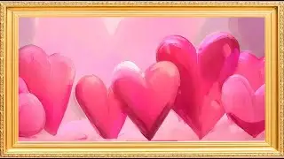 Radiant Pink Hearts golden frame vintage art tv watercolor minimalist  abstract muted wallpaper