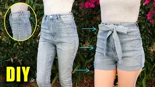 DIY DENIM SHORTS FROM OLD JEANS - Downsizing the waist! || Lucykiins
