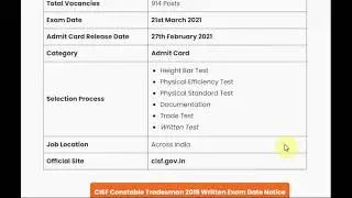 CISF Constable Tradesman Admit Card 2021: Exam Date Out For CISF Constable Tradesman 2019