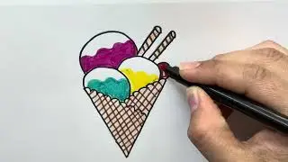 How to draw Ice cream using Letter V | Ice cream Drawing | Easy Ice cream Drawing