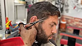 ASMR FAST AND AGGRESSIVE HAIRCUT BY STRONG BARBER HAIRCUT IN REAL BARBER SHOP VERY RELAXING SOUND 