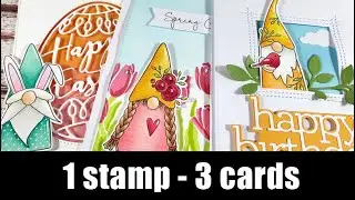 1 stamp - 3 cards | Spring Gnomes