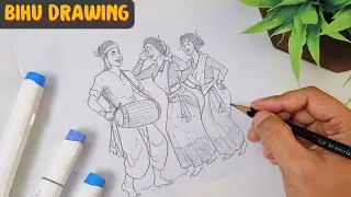 Easy Bihu Drawing Tutorial || Rongali Bihu Drawing || Bihu Dance || Bihu Drawing